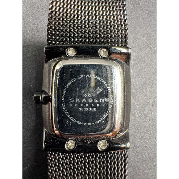 Skagen Women Skagen Womens Stainless Steel Diamond Accent Watch Black Dial Mesh Strap 380XSBB